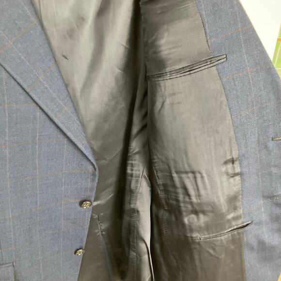 Karl Lagerfeld Mens 42R Blue Windowpane 100% Wool Blazer Suit Jacket Career - Picture 10 of 15